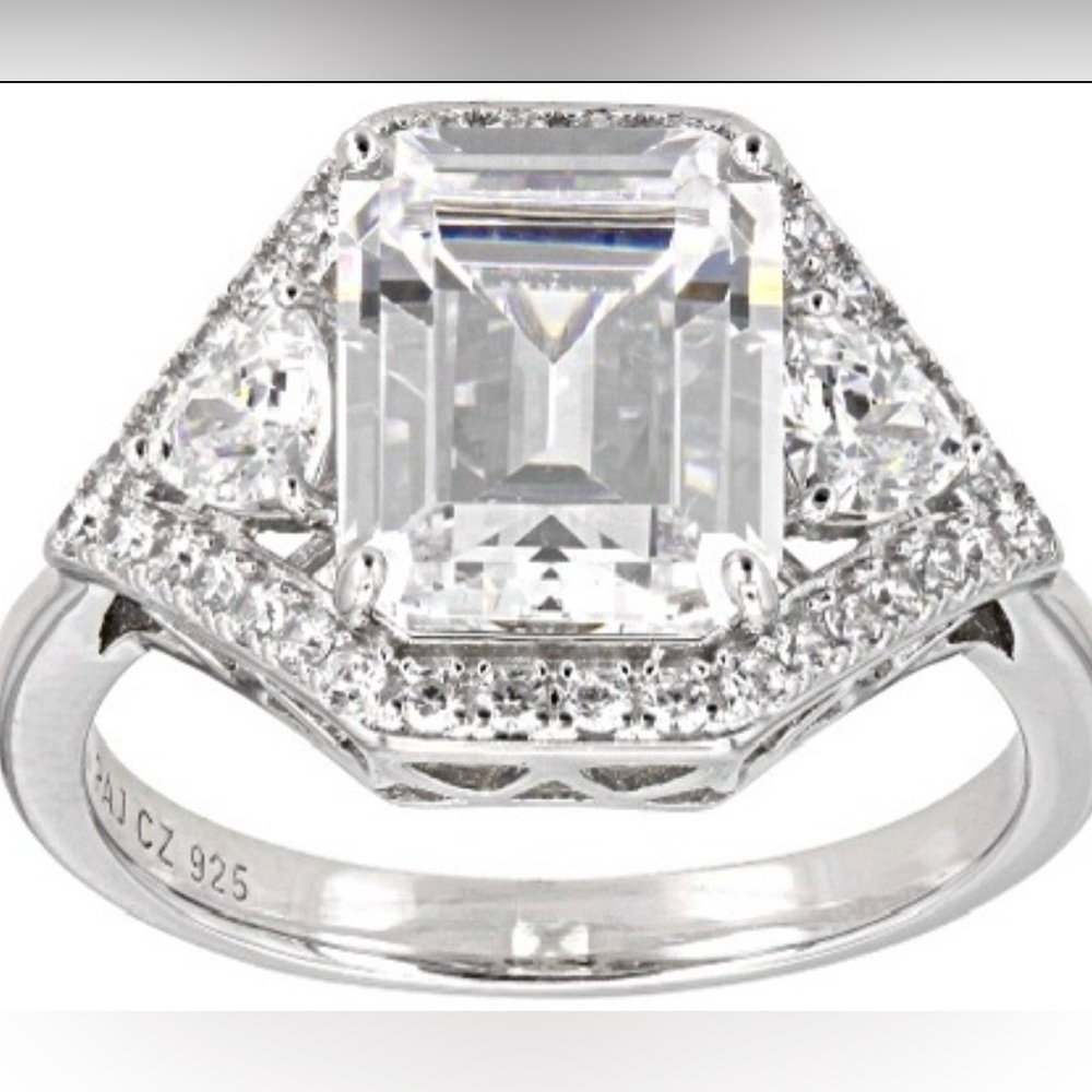 White SZ 7 Cubic Zirconia Rhodium Over 925 Sterling Silver Ring 6.18ctw LARGE